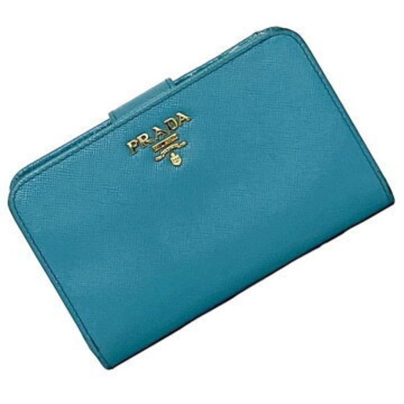 Prada Bifold Wallet Blue Saffiano Leather Zipper - Picture 1 of 9